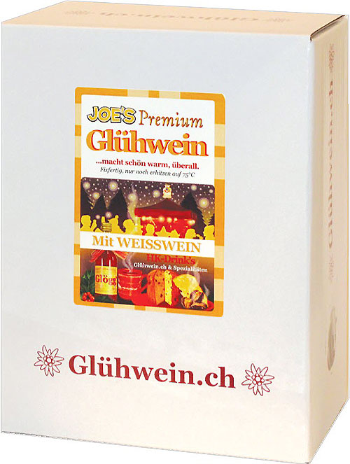 Joe's Glühwein weiss
2 Liter Bag-in-Box 